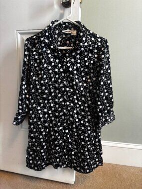 Vintage Millenium Black and White Circle Print Button Down Blouse Size M
